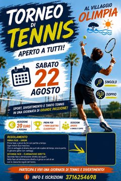 Locandina del torneo di tennis del 22 agosto al Villaggio Olimpia